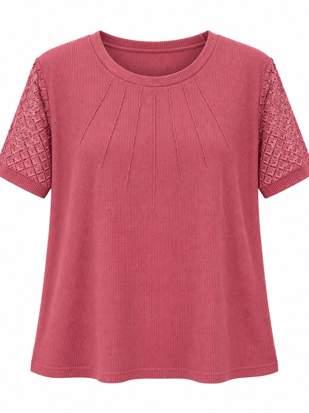 Lace-Sleeve Knit Tee - Rose